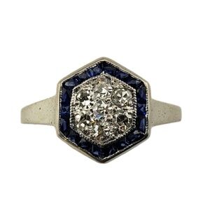 14K White Gold Sapphire and Diamond Ring Size 4.5 JAGi Certified #15742